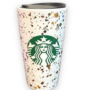 2019 Starbucks Gold Speckled Splash Ceramic Cup Tumbler 12 oz Travel Mug Cup!